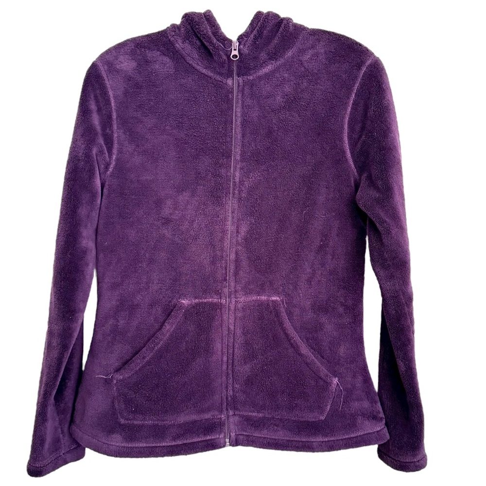 Danskin NOW Women’s M (8-10) Dark Plum Zip Up Fleece Hooded Jacket Pockets